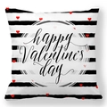 Detail view of peach skin fabric pillowcase with stripes and happy Valentine's day print - Hand-painted Holiday Wish Style (12)