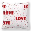 Detail of square peach skin pillowcase with red LOVE letters and heart patterns - White Base Red Letter LOVE And Hearts Style (14)