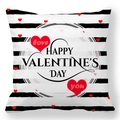 Detail of Happy Valentine's Day heart pattern on black and white striped pillow case - Red Hearts Group Stripe Style (14)