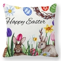 Housse de coussin peau de pêche avec lapin de Pâques, œufs et texte Happy Easter - Deux Lapins de Pâques (36)