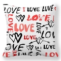 Detail of love and heart pattern print on square peach skin pillowcase for Valentine - White Base Love And Yes Graffiti Style (17)