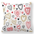 Close-up of white peach skin pillowcase with red and gold heart patterns for Valentine's Day - Red Gold Black Patchwork Heart Style (21)