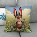 Easter rabbit with eggs linen pillowcase displayed on a gray sofa for home decor - Style 2 (Long-Eared Rabbit with Basket) / 45*45cm (No Insert)