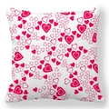 Detail view of heart pattern print on white square cushion cover for Valentine's Day - Scattered Red Pink Hearts Style (23)