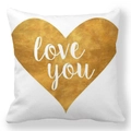 Detail of white square pillowcase with gold heart print and love you lettering - Gold LOVE YOU Style (24)