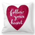 Close-up of white peach skin cushion cover with red follow your heart text and heart print - Follow Your Heart Style (27)