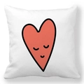Detailed view of white peach skin pillowcase featuring a cute smiling red heart graphic - Cartoon Face Heart Style (28)