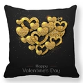 Housse de coussin Saint-Valentin avec cœur doré pailleté et texte Happy Valentine's Day - Grand Cœur Pailleté (29) / 45x45cm