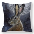 Housse de coussin carrée en peau de pêche avec motif lapin et ciel étoilé - Lapin Artistique avec Fond de Ciel Étoilé (32)