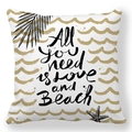 Housse de coussin carrée avec vagues dorées et texte 'All you need is love and Beach' - Thème Plage Océan Vagues d'Or (33)