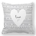 Taie d'oreiller aux motifs tribaux gris et texte 'love you' dans un motif de cœur - Coeur Tribal Gris love you (31)