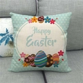 Happy Easter linen pillow case featuring mint green polka dots and colorful eggs - 18x18 Inch / Mint Green Polka Dot Style (1)