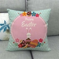 Easter throw pillow case with Happy Easter bunny and colorful eggs on linen fabric - 18x18 Inch / Mint Green Polka Dot Cartoon Rabbit Egg Style (6)