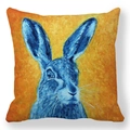 Taie d'oreiller de Pâques avec peinture à l'huile de lapin bleu sur fond orange vif - Lapin de Peinture à l'Huile Bleu et Blanc (31)