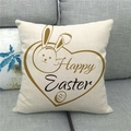 Detail of linen Happy Easter cushion cover featuring rabbit design on a grey fabric sofa - 18x18 Inch / Beige Simple Hand-drawn Rabbit Style (10)