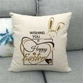 Detailed texture of Easter linen pillowcase with bunny print on a grey sofa - 18x18 Inch / Beige Heart Border Rabbit Style (12)