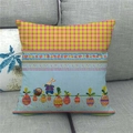 Detailed texture of Easter linen pillowcase with bunny and colorful egg patterns - 18x18 Inch / Yellow Pink Plaid Cartoon Rabbit Egg Style (15)