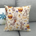Close-up of Easter linen pillow cover with bunny and egg pattern on a grey sofa - 18x18 Inch / Off-White Hand-Painted Watercolor Rabbit (6)