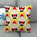 Linen pillowcase with checkered pattern and cute Christmas cat on a grey sofa - Yellow White Grid Christmas Cat Style (5)