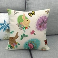 Easter decorative linen pillowcase featuring colorful bunnies and flowers on a sofa - 18x18 Inch / Light Beige Pastoral Floral Rabbit (10)