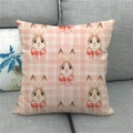 Detail of linen Easter pillowcase with pink plaid and hand-drawn bunny pattern - 18x18 Inch / Pink White Gingham Bow Rabbit (15)