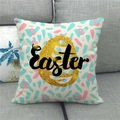 Easter decorative linen pillowcase with golden glitter egg print on a grey sofa - Abstract Egg Shape Easter Style (10)