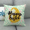 Linen Happy Easter pillow cover with golden egg design on a modern grey sofa - Sequin Egg Happy Easter Style (11)
