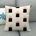 Detail of linen pillowcase texture featuring cute magic hat and bunny ear pattern - Magic Top Hat Rabbit Style (12)