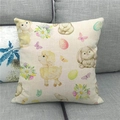 Close-up of Easter linen pillowcase with bunny and eggs on a grey sofa - 18x18 Inch / Off-White Lamb Butterfly Rabbit (17)
