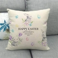 Detail of linen Easter pillowcase with watercolor rabbit and floral pattern on sofa - 18x18 Inch / Off-White Watercolor Little Bunny Floral (19)