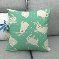 Close-up of linen pillowcase with mint green cartoon rabbit and white polka dot pattern - Mint Green Polka Dot Rabbit Style (16)