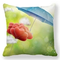 Housse de coussin en peau de pêche avec ballons cœur rouges et parapluie bleu sous la pluie - Ballons Coeur Parapluie Scène de Pluie (39)