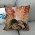 Detail of linen pillowcase featuring two sleeping rabbits in a cozy autumn forest setting - Snuggling Sleeping Rabbits Style (12)