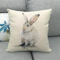 Detailed macro view of the linen texture and watercolor rabbit print on a throw pillow - Large Colorful Watercolor Rabbit (13)