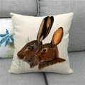 Detailed macro view of realistic rabbit prints on square linen easter cushion covers - Vintage Hare Side Profile Style (14)