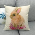 Detailed texture of linen pillowcase with watercolor Easter bunny and floral print - Pink Purple Flowers Watercolor Rabbit (17)