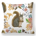 Easter peach skin square pillowcase with watercolor squirrel and autumn floral prints - 18x18 Inch / Squirrel and Flowers Autumn Illustration (38)