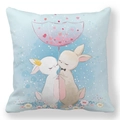 Easter peach skin pillowcase with cute hand-drawn bunnies and hearts on blue background - 18x18 Inch / Romantic Rabbit Couple with Umbrella on Light Blue (40)