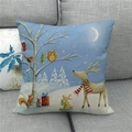 Detalle de funda de cojín de lino de Pascua con ilustraciones de animales - Ilustración de Animales de Invierno de Navidad Azul Cielo (5)
