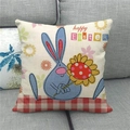 Detalle de funda de cojín de Pascua de lino con conejo azul y texto de Happy Easter - Happy Easter Conejo Azul Girasol (9)