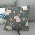 Sage green Easter pillow cover featuring white cartoon rabbits and floral patterns - Gray Green Floral White Rabbit Style (20)