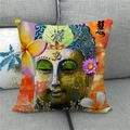 Federa in lino Buddha Amitabha acquerello loto su divano grigio arredamento - Stile Testa di Buddha Zen (1)