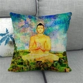 Dettaglio del ritratto di Buddha e stampa loto acquerello su federa per cuscino in lino - Statua di Buddha Seduto Stile Paesaggio Vintage (2)