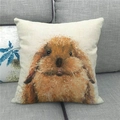 Detailed texture of linen Easter pillowcase featuring an oil painting style brown rabbit - Oil Painting Style Brown Rabbit Beige Base (5)