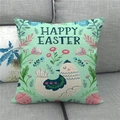 Detalle de la textura de lino de la funda de cojín Happy Easter con gallina y flores - Happy Easter Verde Menta Arte Popular Gallina (17)