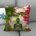 Détail de l'imprimé Bouddha Amitabha et lotus sur la texture d'une housse en lin - Bouddha Assis avec Lotus et Grue du Japon Style (10)