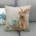 Detailed close-up of rabbit watercolor print on linen pillowcase texture - Artistic Watercolor Rabbit Potted Flowers (13)