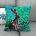 Linen Easter pillow cover with realistic rabbit and turtle print on a grey sofa - Rabbit And Tortoise Race Print (15)