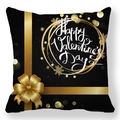 Housse de coussin noire avec nœud doré, étoiles et texte Happy Valentine's Day - Ruban Or Noir (23) / 45x45cm