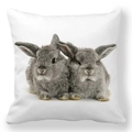 Close-up of realistic gray rabbit patterns on white peach skin square pillowcase - 18x18 Inch / Realistic Pair of Gray Bunnies (6)